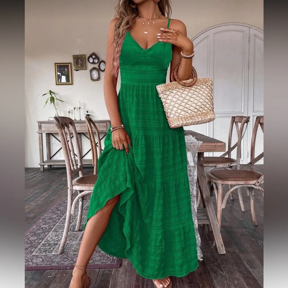 Vibrant Green Bow Tie Back Maxi Dress